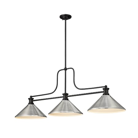 Z-Lite Melange Billiard, 3-Light, 14 In.W x 52 In.L x 21 In.H, Matte Black/Brushed Nickel 725-3MB-MBN